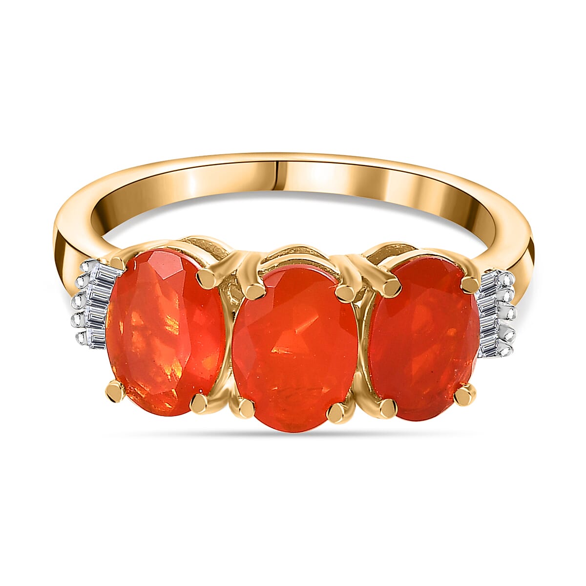 Queretaro Fire Opal &amp; Diamond Trilogy Ring in 18K Gold Vermeil Sterling Silver 1.60 Ct. 7698554 0