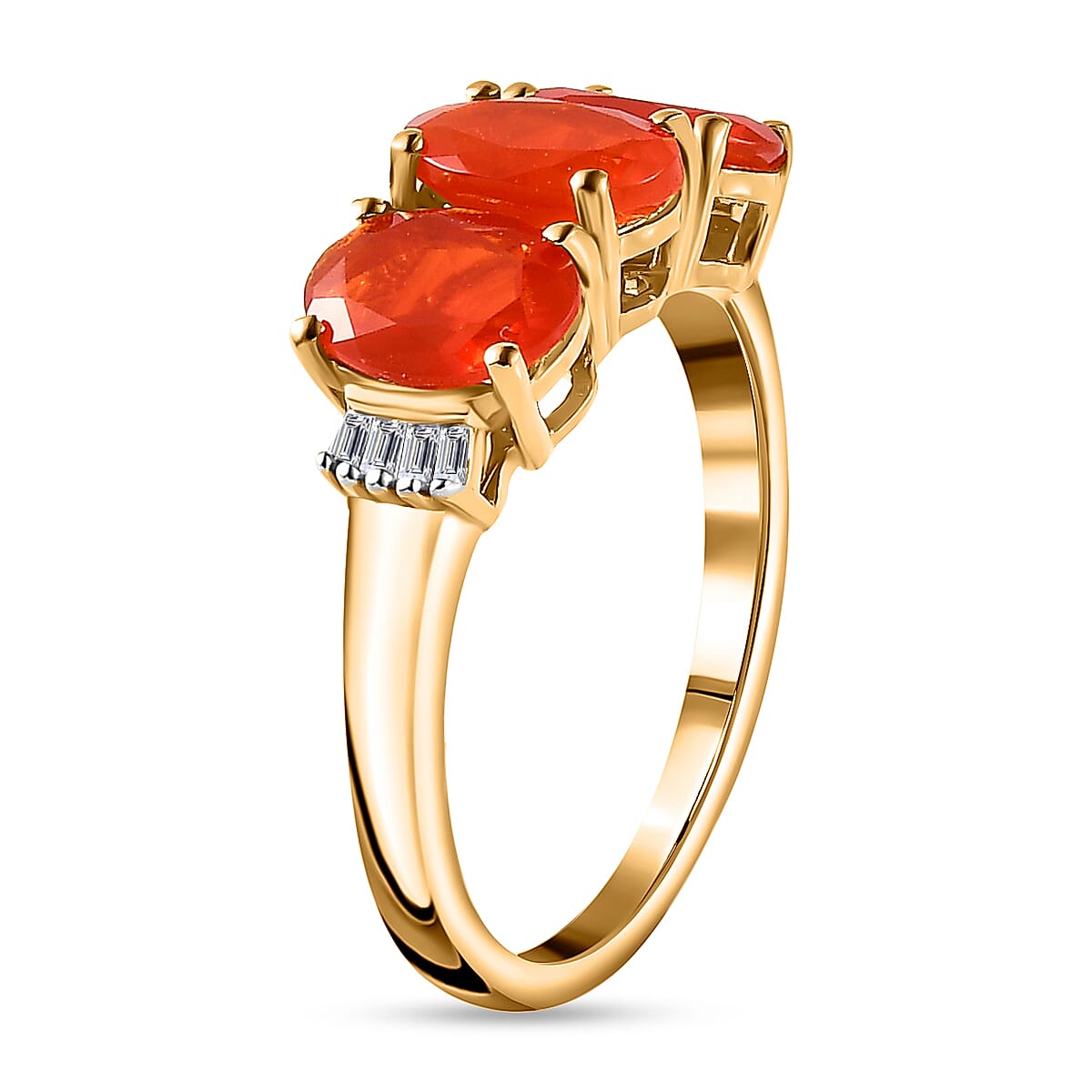 Queretaro Fire Opal &amp; Diamond Trilogy Ring in 18K Gold Vermeil Sterling Silver 1.60 Ct. 7698554 3