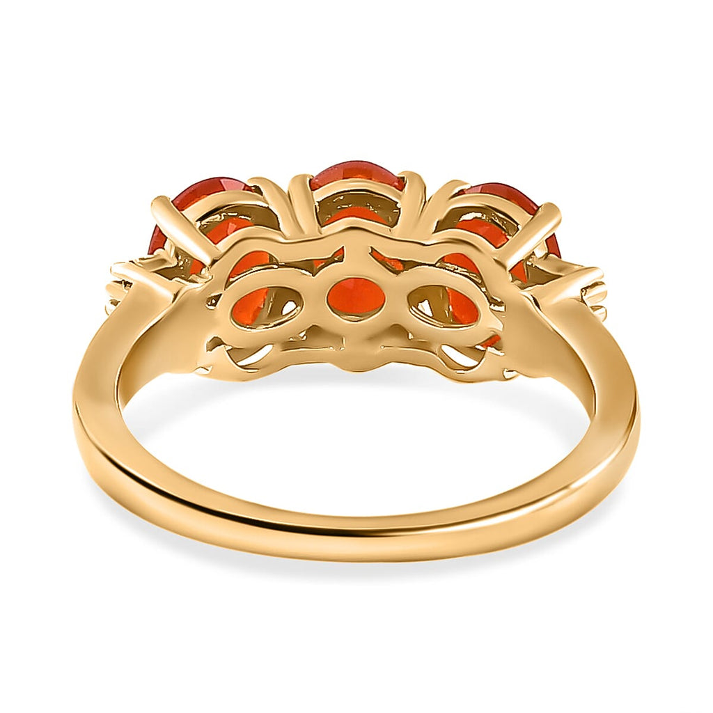 Queretaro Fire Opal & Diamond Trilogy Ring in 18K Gold Vermeil Sterling Silver 1.60 Ct.