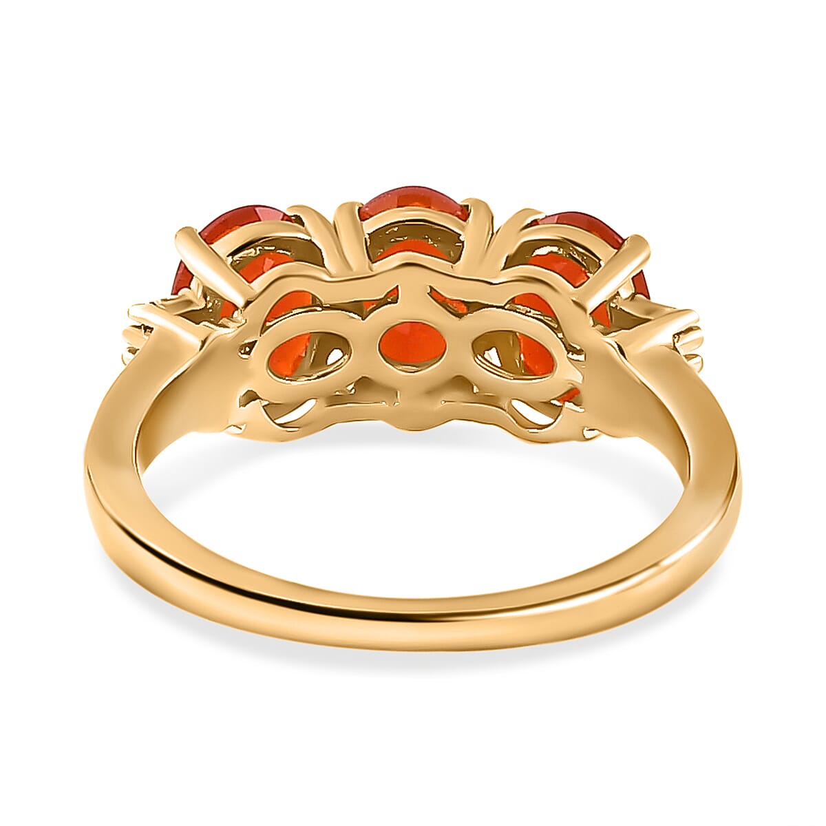 Queretaro Fire Opal &amp; Diamond Trilogy Ring in 18K Gold Vermeil Sterling Silver 1.60 Ct. 7698554 4