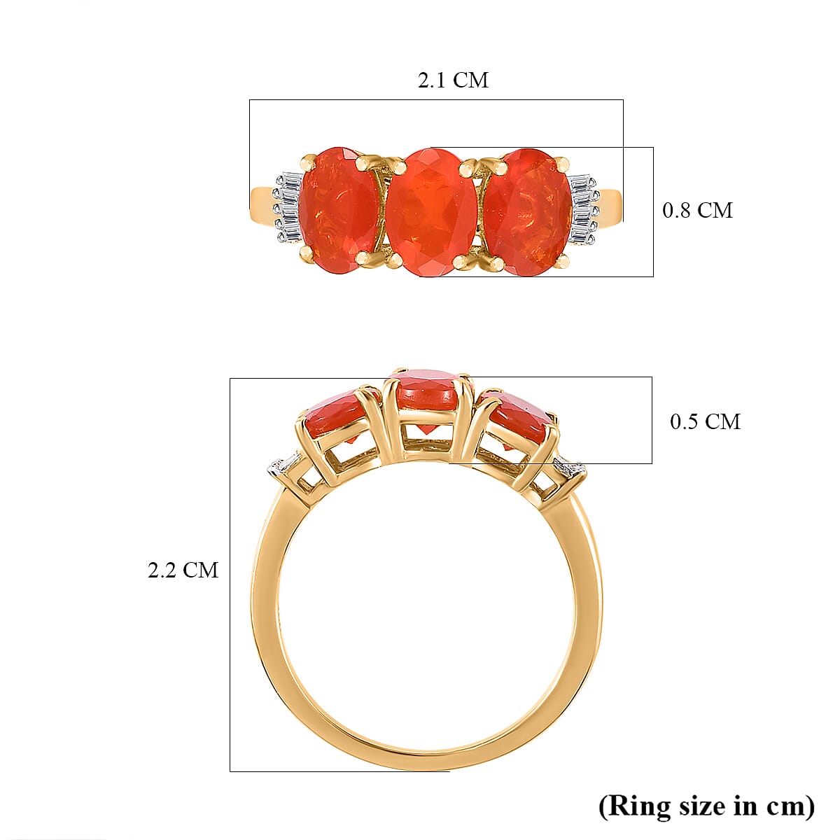 Queretaro Fire Opal &amp; Diamond Trilogy Ring in 18K Gold Vermeil Sterling Silver 1.60 Ct. 7698554 5