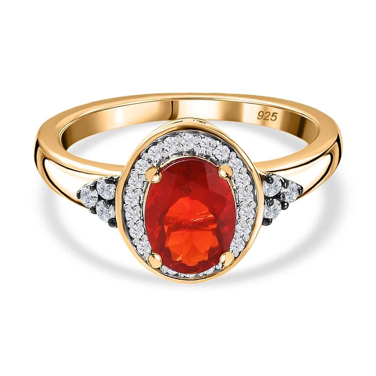 Salamanca Fire Opal, White &amp; Coffee Zircon Ring in 18K Gold Vermeil Sterling Silver 1.15 Ct. 7699627 0