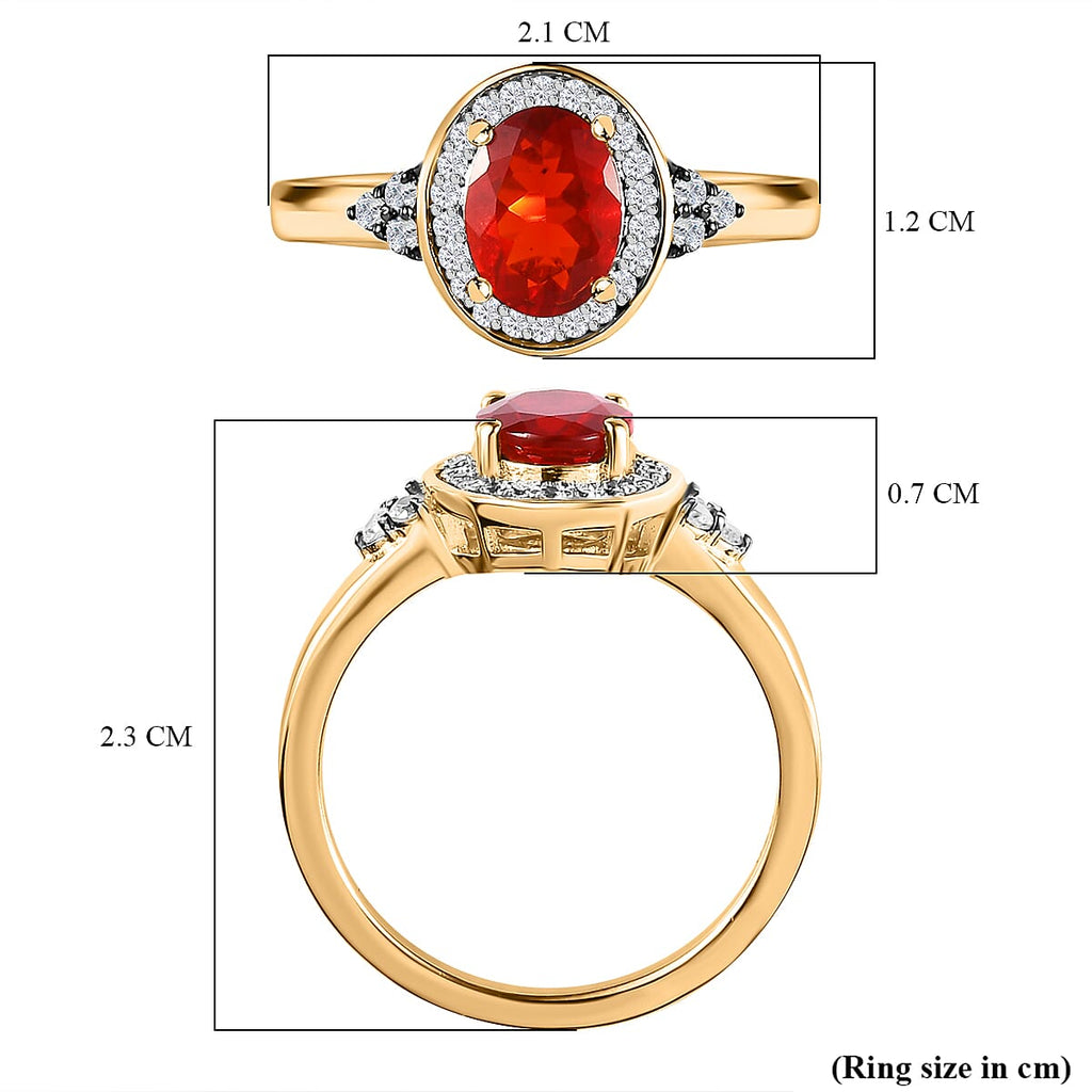 Salamanca Fire Opal, White & Coffee Zircon Ring in 18K Gold Vermeil Sterling Silver 1.15 Ct.