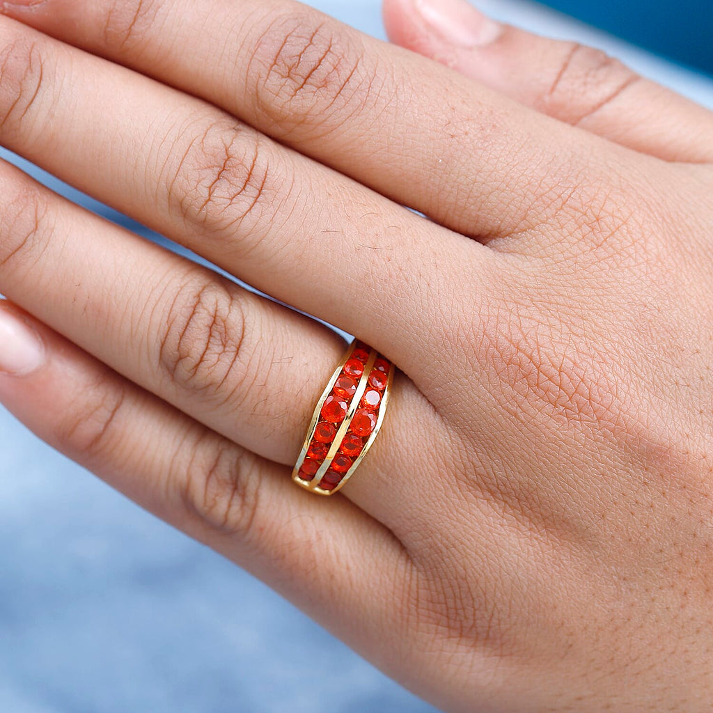 Salamanca Fire Opal Half-Eternity Ring in 18K Gold Yellow Sterling Silver 1.28 Ct.