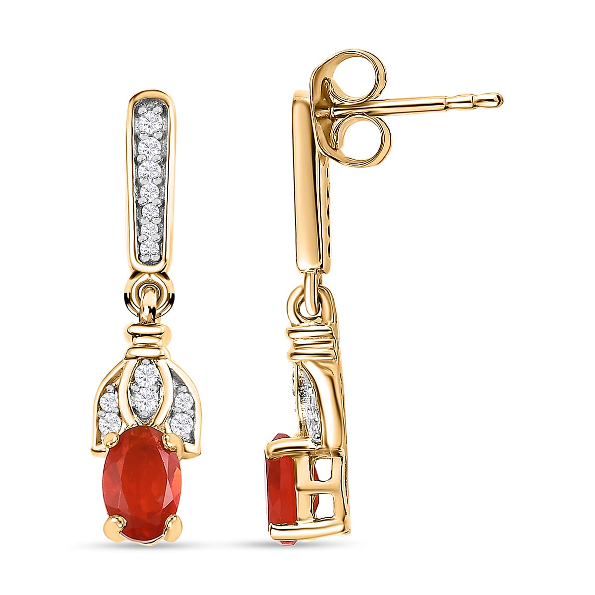 Salamanca Fire Opal and Zircon Golden Bell Flower Earrings in 18K Vermeil Yellow Gold Plated Sterling Silver 7700106 0