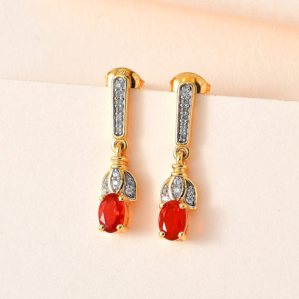 Salamanca Fire Opal & Zircon Golden Bell Flower Earrings in 18K Gold Vermeil Sterling Silver