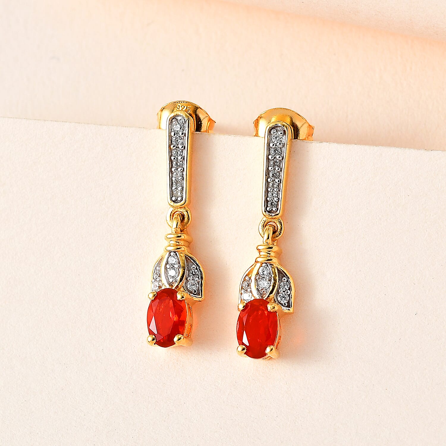 Salamanca Fire Opal and Zircon Golden Bell Flower Earrings in 18K Vermeil Yellow Gold Plated Sterling Silver 7700106 1