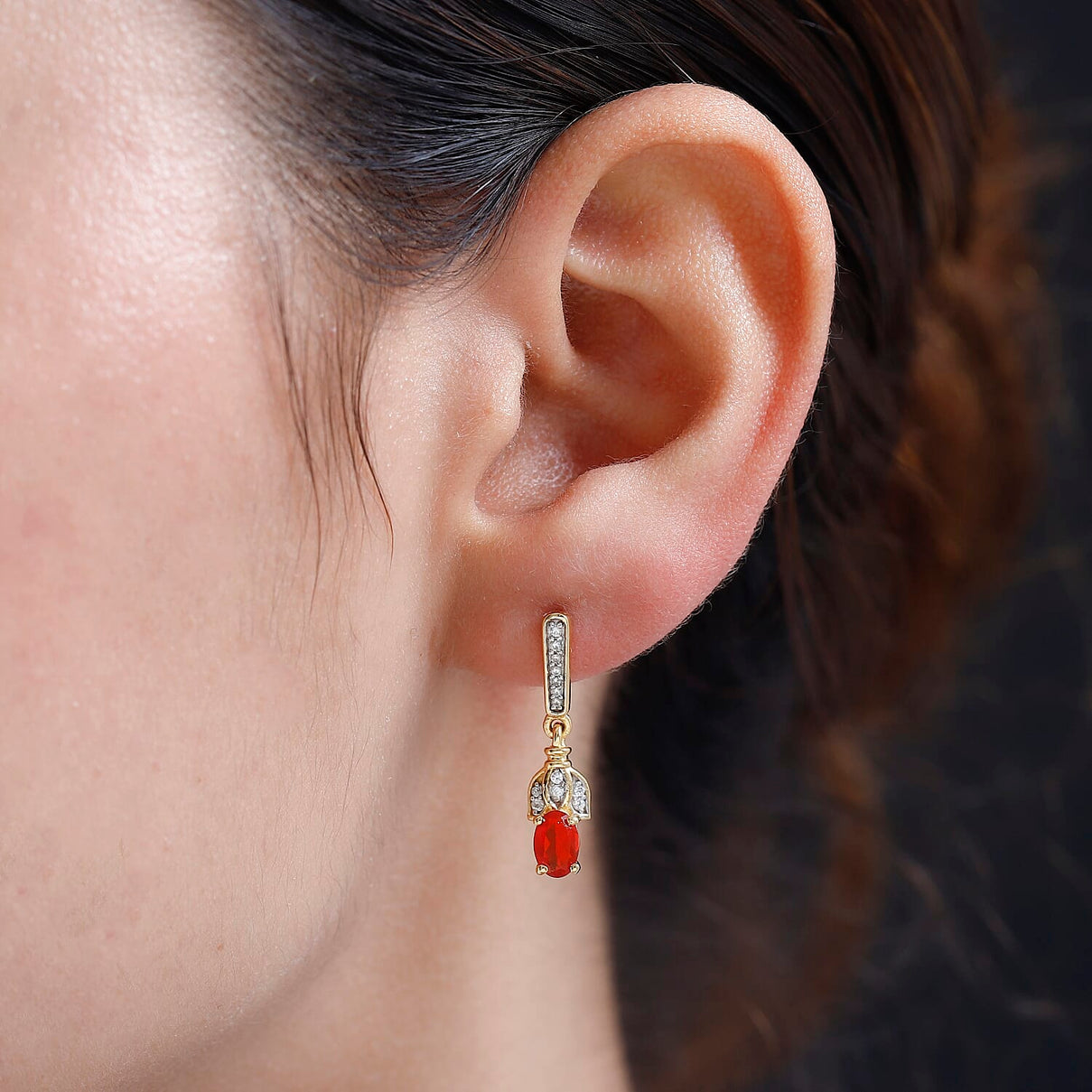 Salamanca Fire Opal and Zircon Golden Bell Flower Earrings in 18K Vermeil Yellow Gold Plated Sterling Silver 7700106 2
