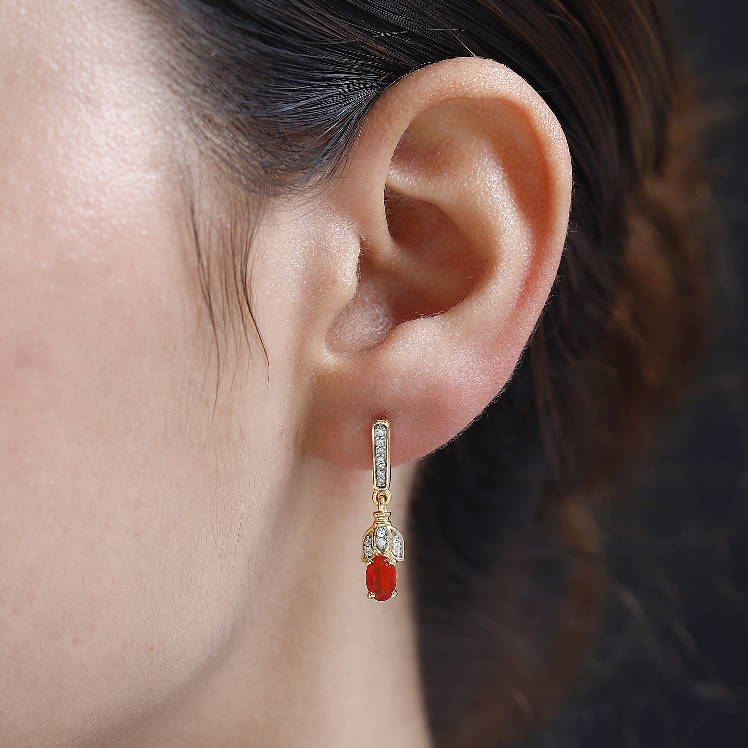 Salamanca Fire Opal and Zircon Golden Bell Flower Earrings in 18K Vermeil Yellow Gold Plated Sterling Silver 7700106 2