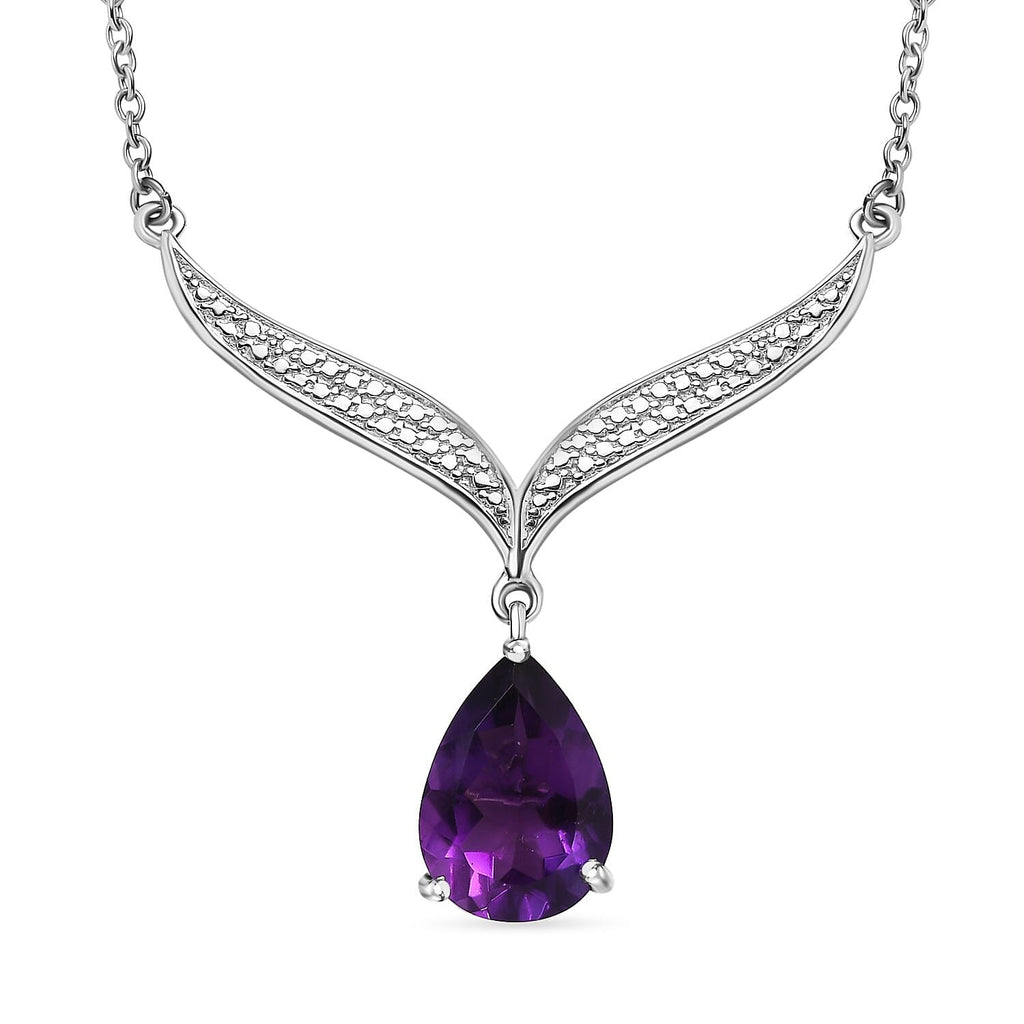 AAA Amethyst Platinum Overlay Sterling Silver Solitaire Necklace (Size - 20) 4.50 Ct.