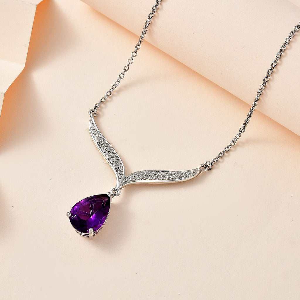 AAA Amethyst Platinum Overlay Sterling Silver Solitaire Necklace (Size - 20) 4.50 Ct.