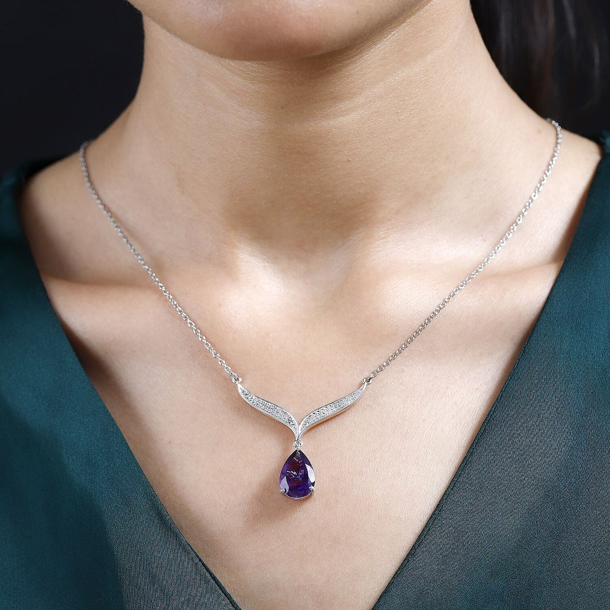 African Amethyst Necklace (Size - 20) in Platinum Overlay Sterling Silver 7700184 3