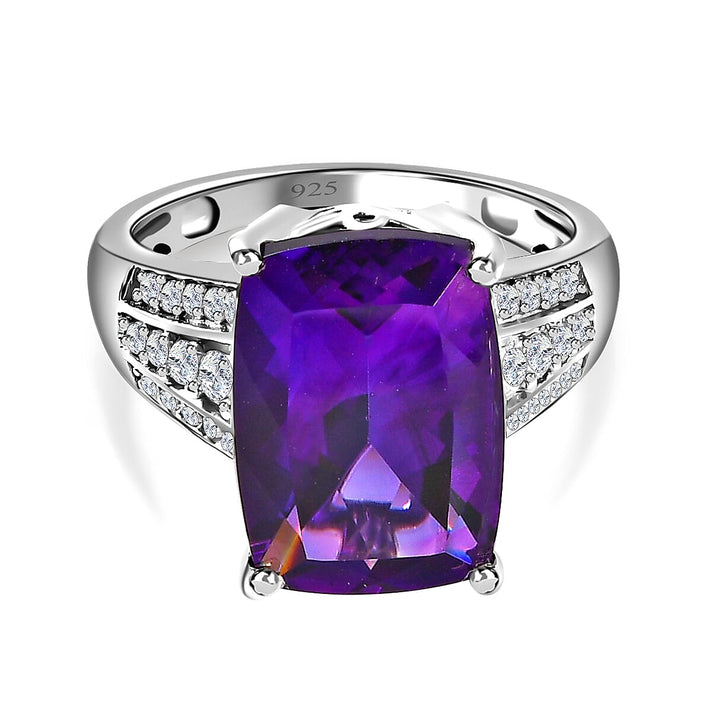 Moroccan Amethyst &amp; Moissanite Ring in Platinum Overlay Sterling Silver 7.20 Ct. 7700350 1
