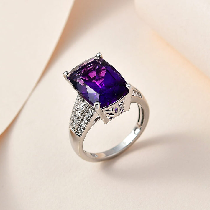 Moroccan Amethyst &amp; Moissanite Ring in Platinum Overlay Sterling Silver 7.20 Ct. 7700350 2