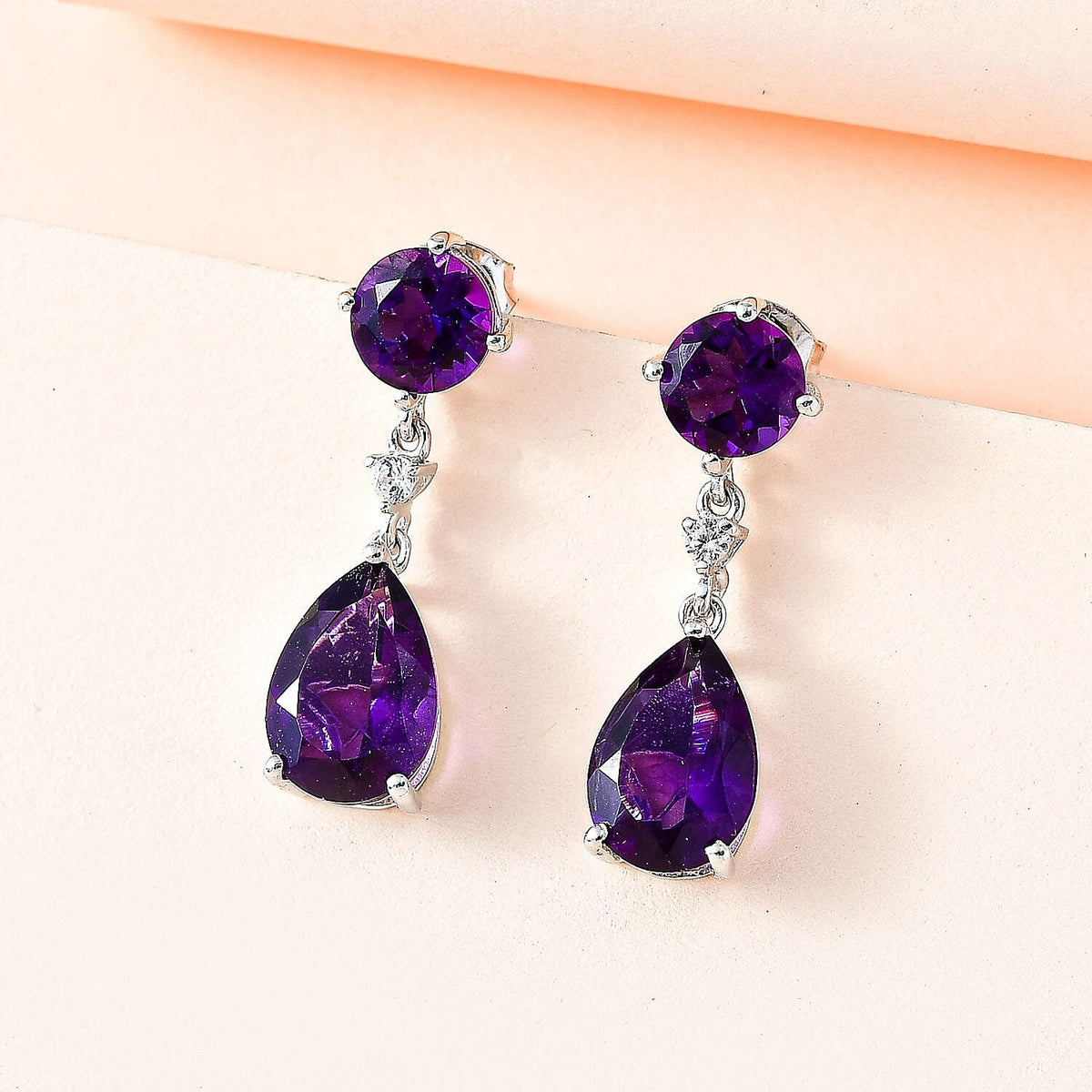 AAA Amethyst &amp; Natural Zircon Dangle Earrings in Platinum Overlay Sterling Silver 7.81 Ct 7700490 2