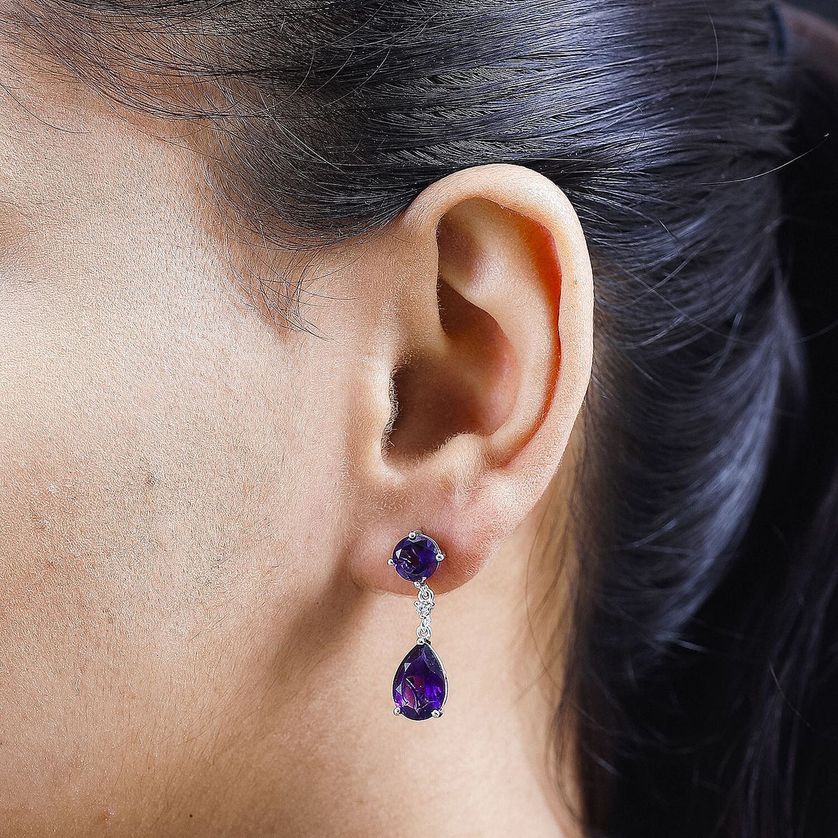 AAA Amethyst &amp; Natural Zircon Dangle Earrings in Platinum Overlay Sterling Silver 7.81 Ct 7700490 3