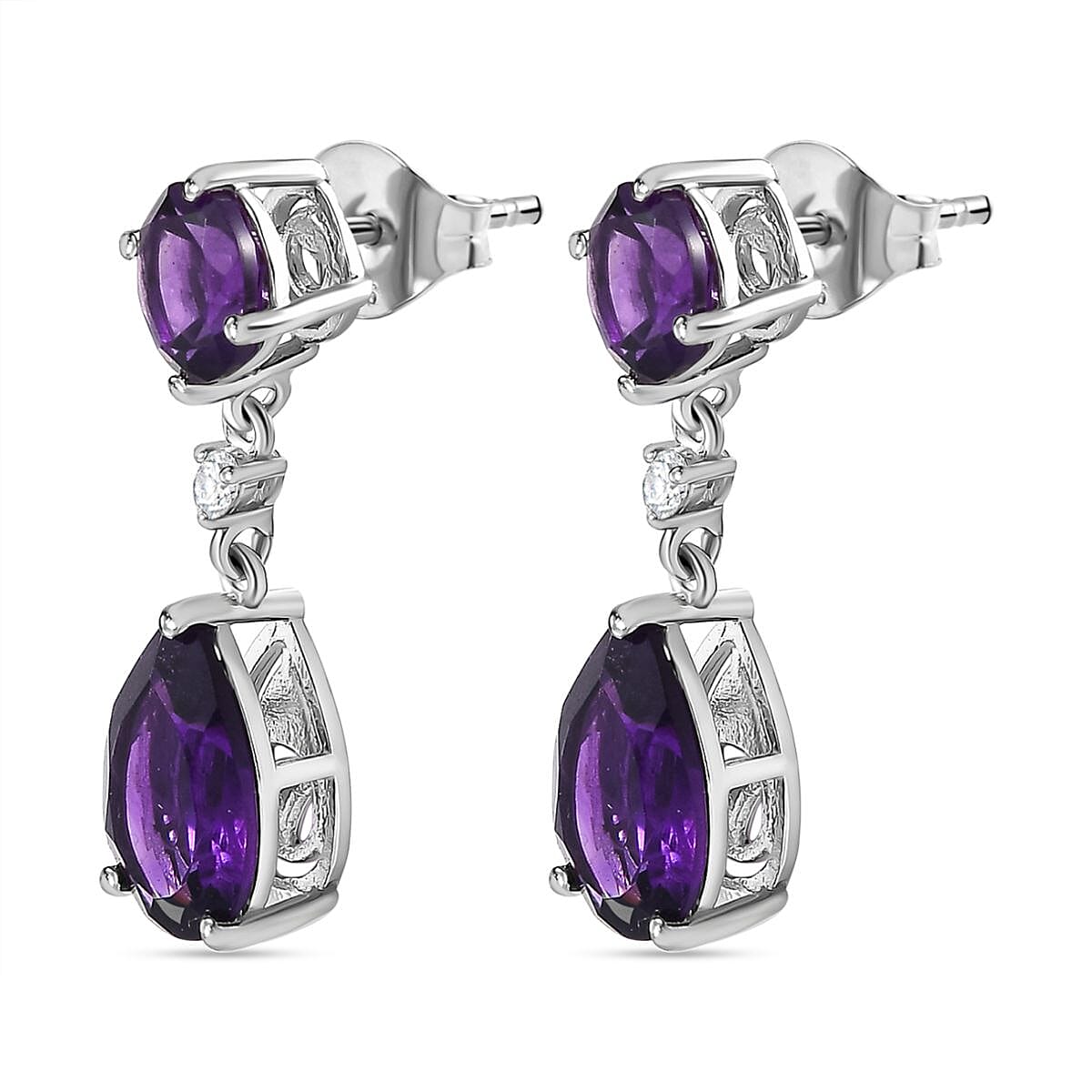 AAA Amethyst &amp; Natural Zircon Dangle Earrings in Platinum Overlay Sterling Silver 7.81 Ct 7700490 4