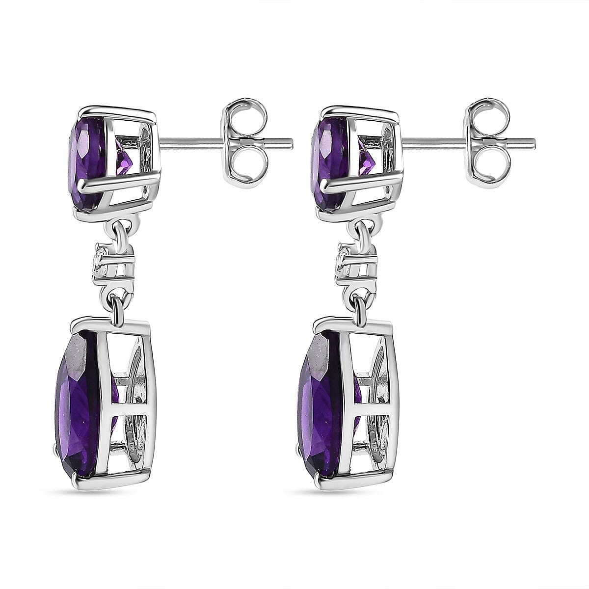 AAA Amethyst &amp; Natural Zircon Dangle Earrings in Platinum Overlay Sterling Silver 7.81 Ct 7700490 5