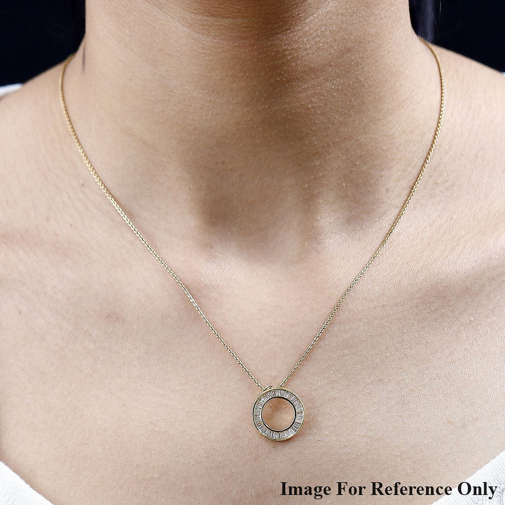 White Diamond Circle Pendant in 18K Yellow Gold Vermeil Plated Sterling Silver 0.50 Ct.