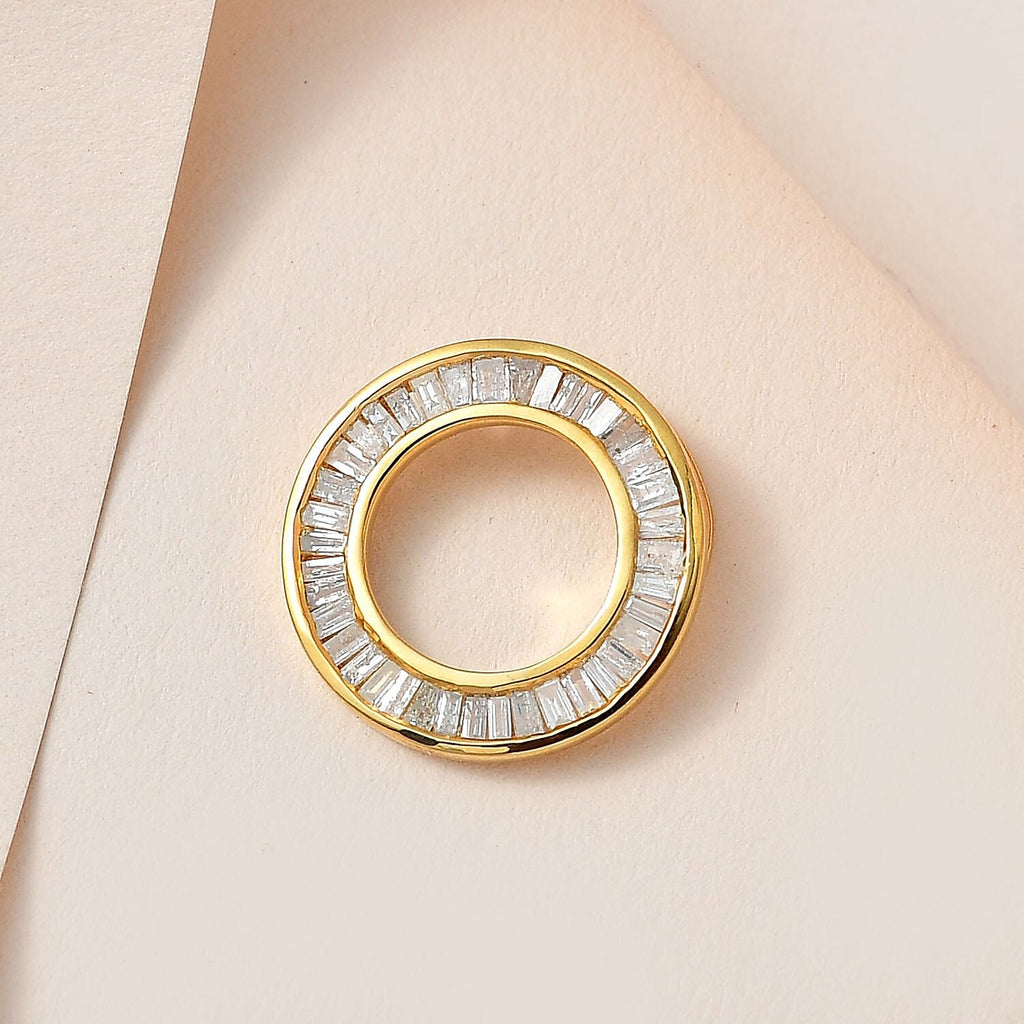 White Diamond Circle Pendant in 18K Yellow Gold Vermeil Plated Sterling Silver 0.50 Ct.