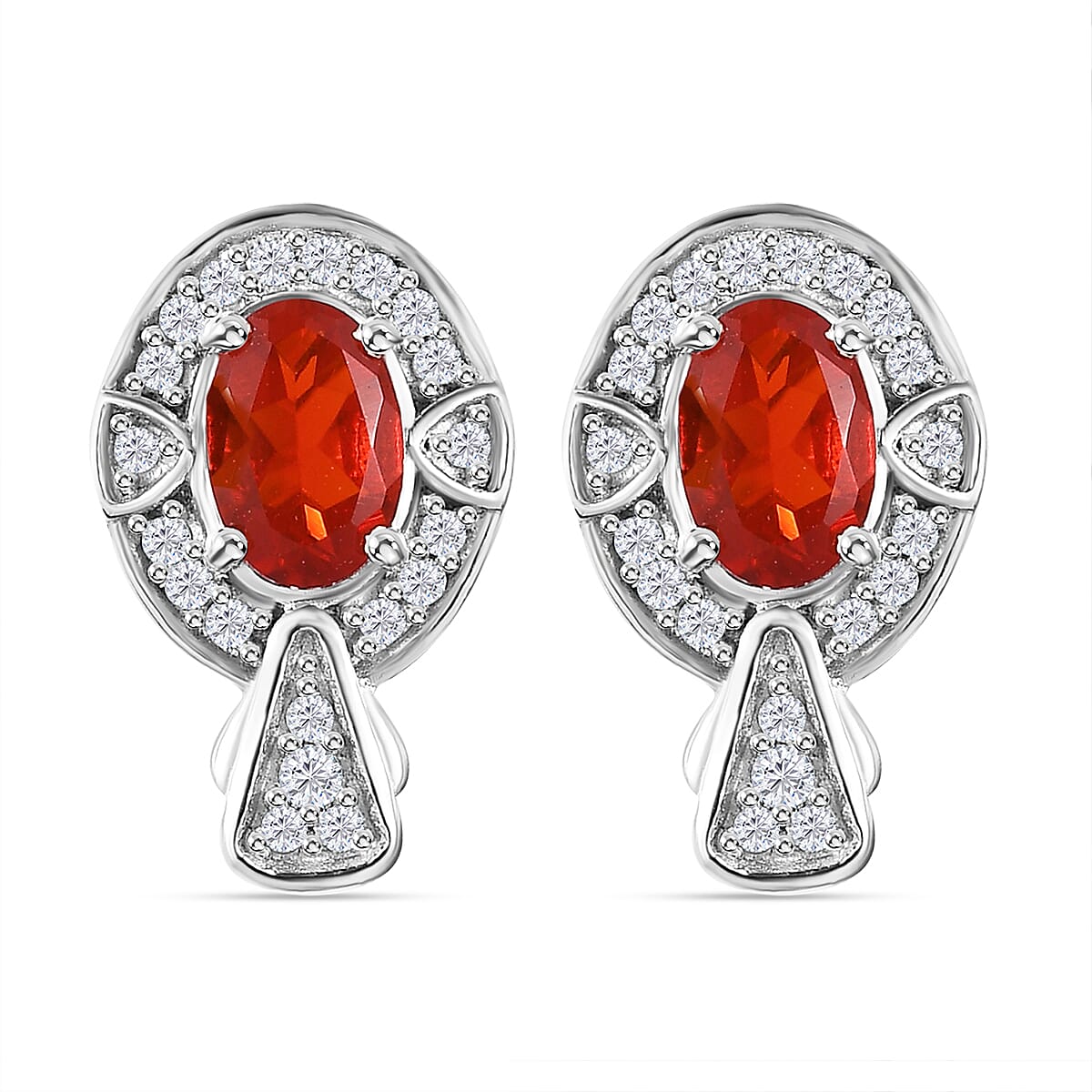 Salamanca Fire Opal &amp; Natural Zircon Earrings in Platinum Overlay Sterling Silver 1.00 Ct. 7707224 0