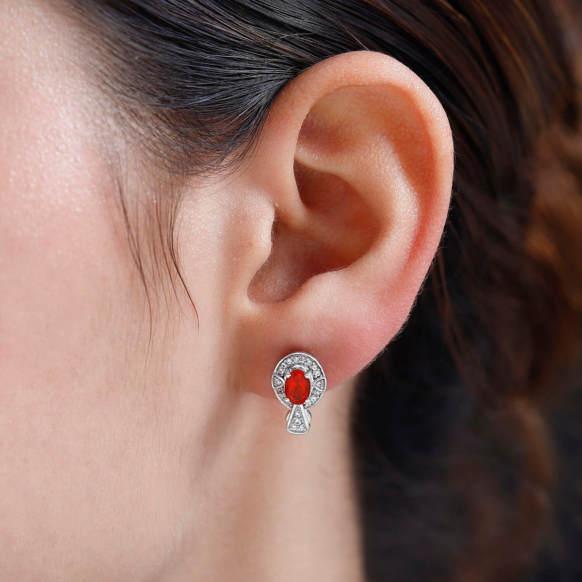 Salamanca Fire Opal &amp; Natural Zircon Earrings in Platinum Overlay Sterling Silver 1.00 Ct. 7707224 2
