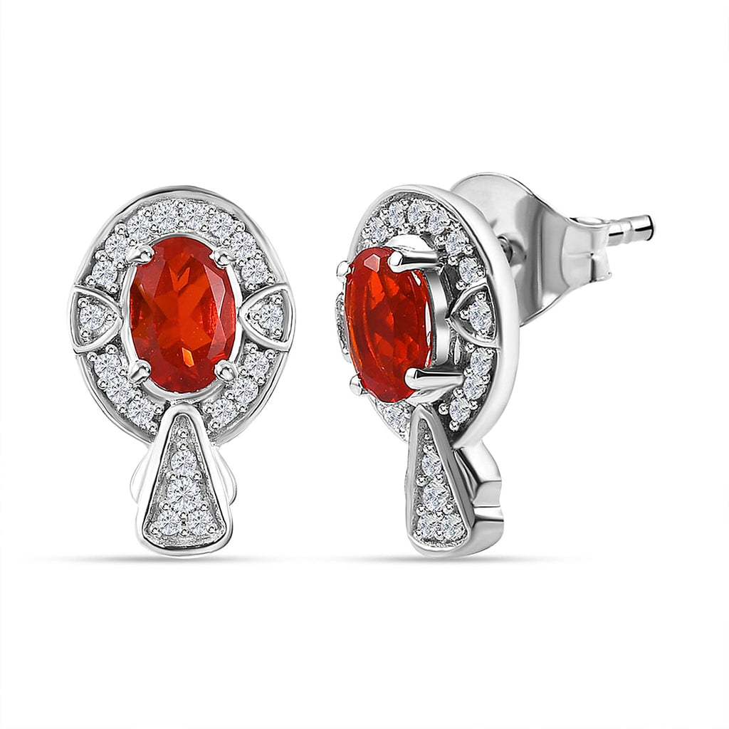 Salamanca Fire Opal & Natural Zircon Earrings in Platinum Overlay Sterling Silver 1.00 Ct.