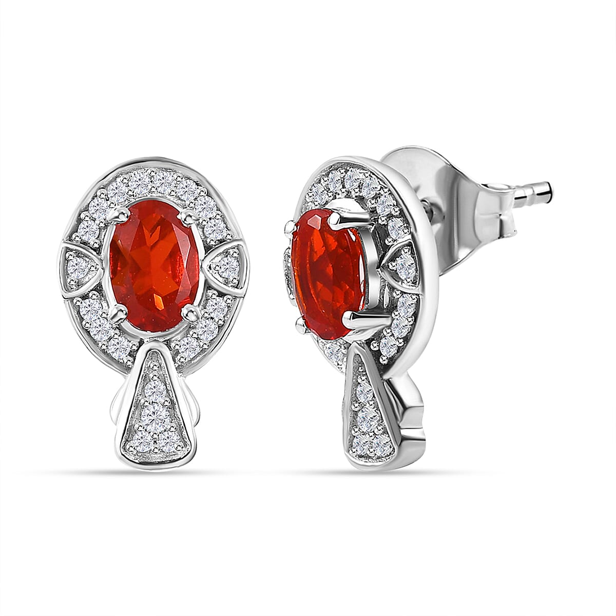 Salamanca Fire Opal &amp; Natural Zircon Earrings in Platinum Overlay Sterling Silver 1.00 Ct. 7707224 3