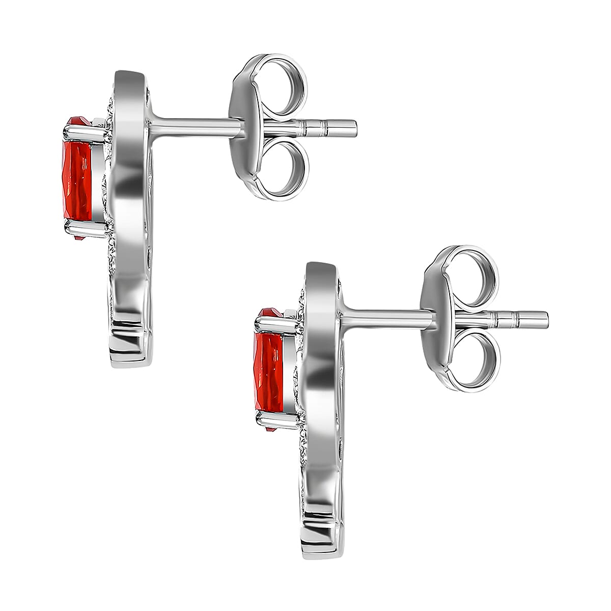 Salamanca Fire Opal &amp; Natural Zircon Earrings in Platinum Overlay Sterling Silver 1.00 Ct. 7707224 4