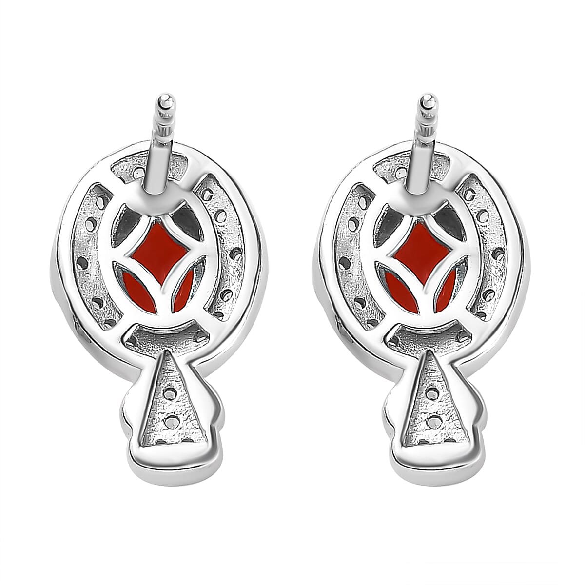 Salamanca Fire Opal &amp; Natural Zircon Earrings in Platinum Overlay Sterling Silver 1.00 Ct. 7707224 5