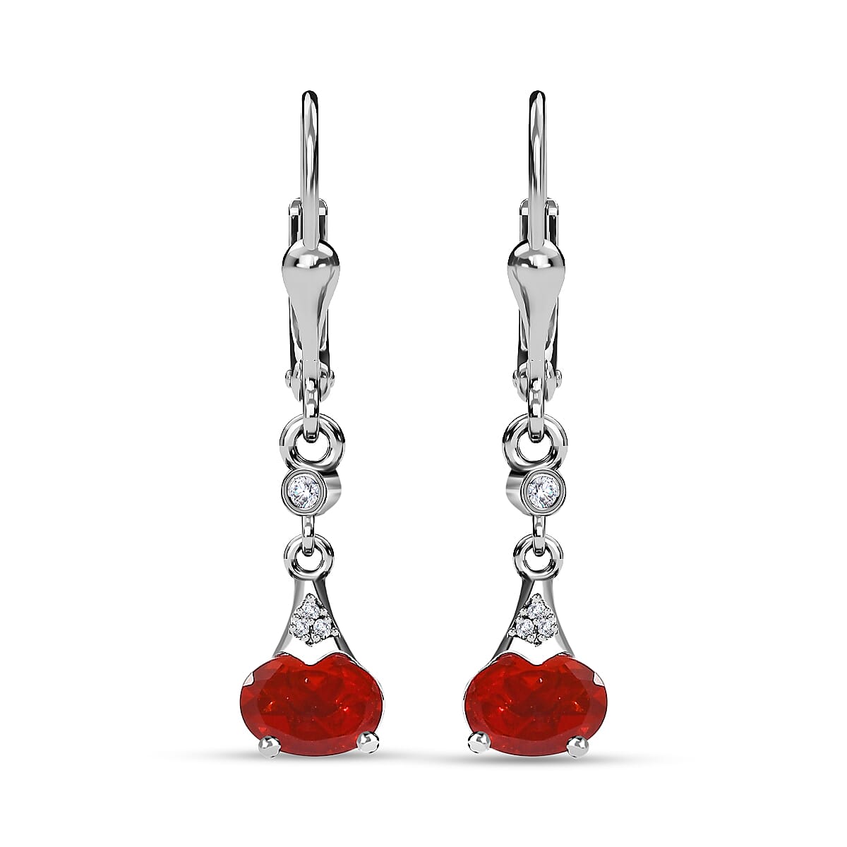 Salamanca Fire Opal &amp; Natural Zircon Dangle Earrings in Platinum Overlay Sterling Silver 1.10 Ct 7707229 0