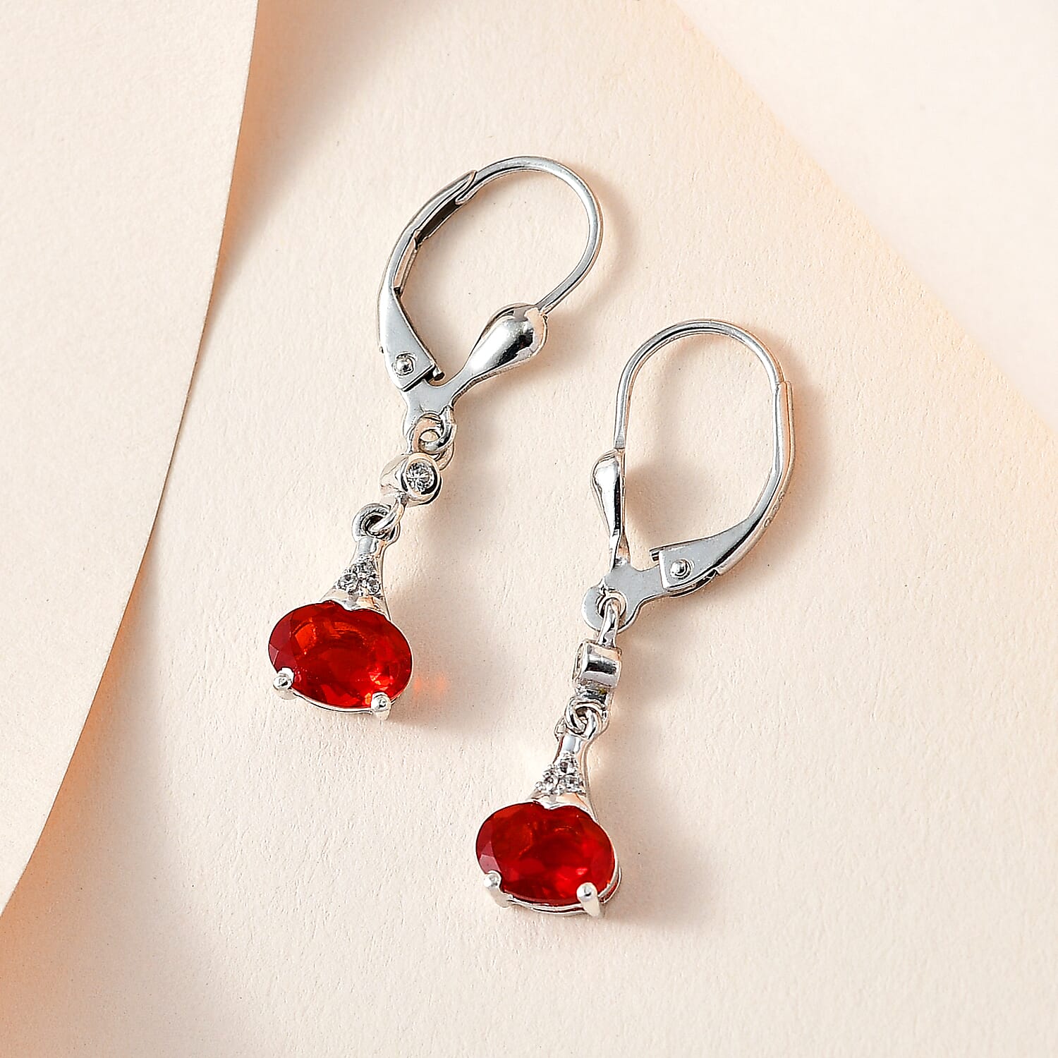 Salamanca Fire Opal &amp; Natural Zircon Dangle Earrings in Platinum Overlay Sterling Silver 1.10 Ct 7707229 1