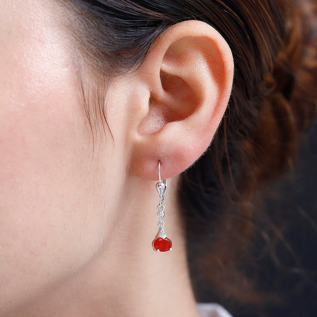 Salamanca Fire Opal & Natural Zircon Dangle Earrings in Platinum Overlay Sterling Silver 1.10 Ct