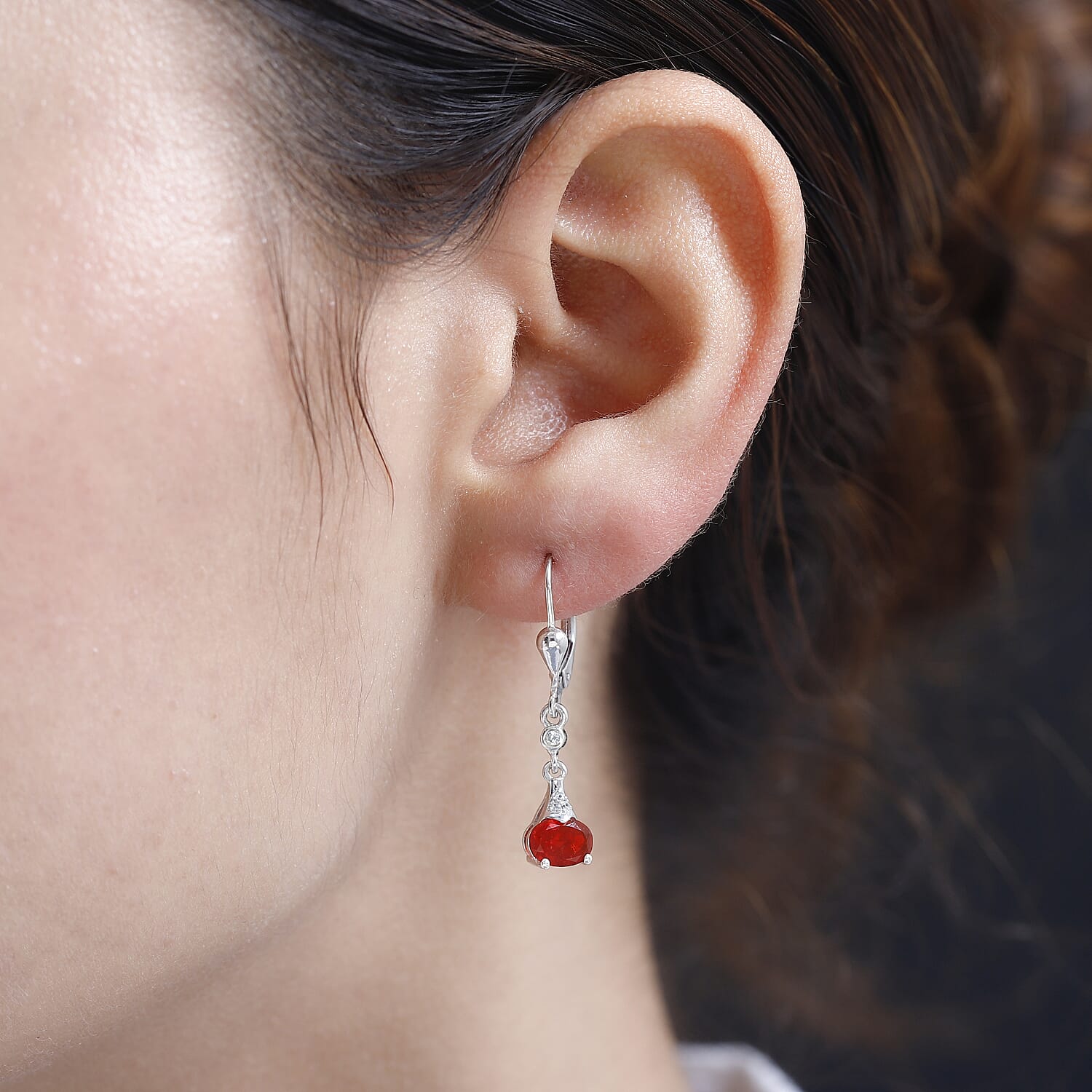 Salamanca Fire Opal &amp; Natural Zircon Dangle Earrings in Platinum Overlay Sterling Silver 1.10 Ct 7707229 2