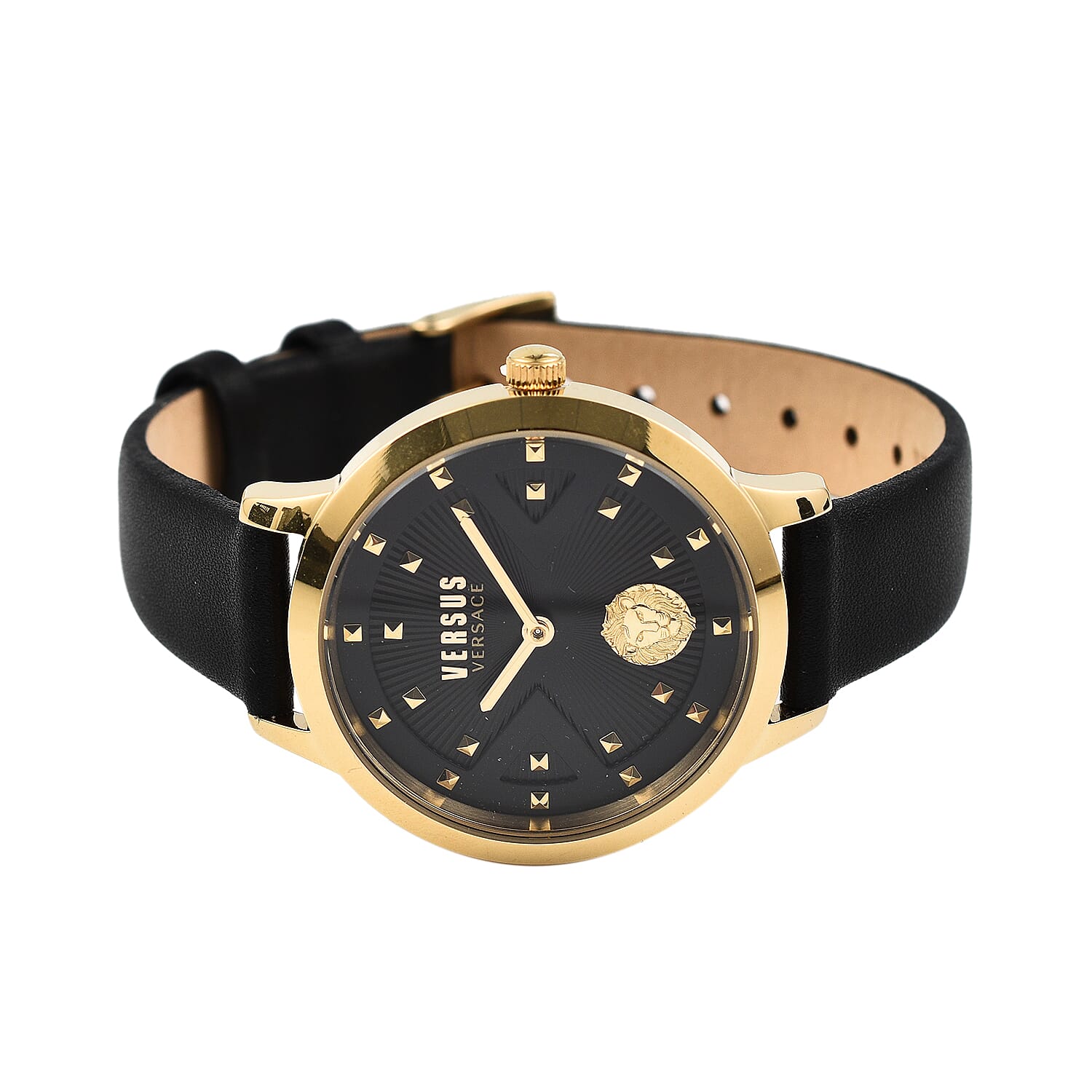 VERSACE VERSUS Black and Gold Watch With Genuine Leather Strap 7707978 0
