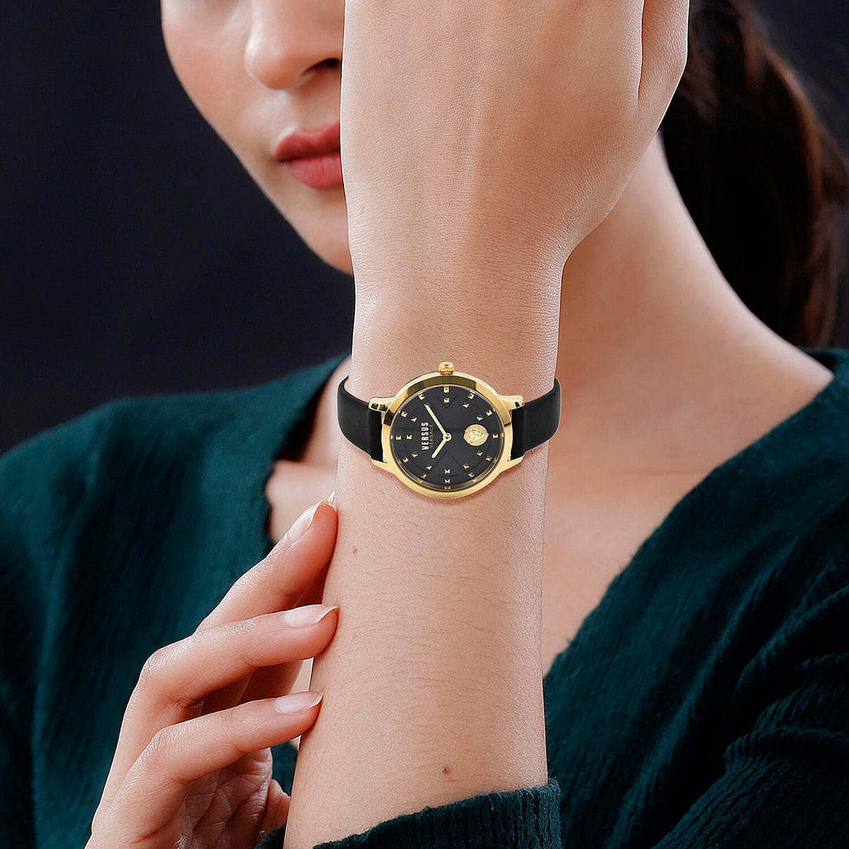 VERSACE VERSUS Black and Gold Watch With Genuine Leather Strap 7707978 1