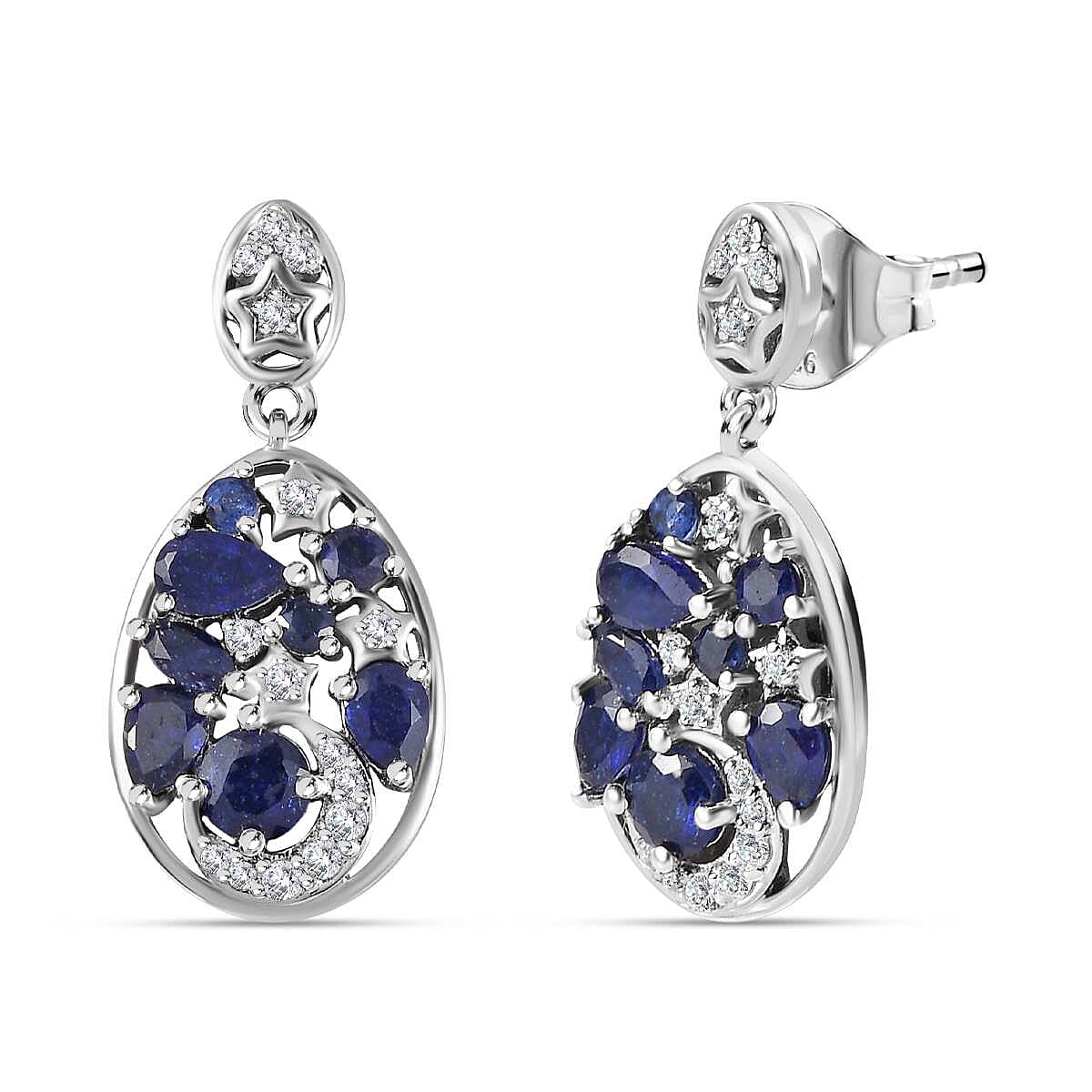 GP Celestial Collection - Masoala Sapphire &amp; Natural Zircon EASTER EGG Dangle Earrings in Platinum Overlay Sterling Silver 3.00 Ct. 7708159 0