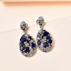 GP Celestial Collection - Masoala Sapphire & Natural Zircon EASTER EGG Dangle Earrings in Platinum Overlay Sterling Silver 3.00 Ct.