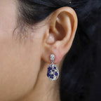 GP Celestial Collection - Masoala Sapphire & Natural Zircon EASTER EGG Dangle Earrings in Platinum Overlay Sterling Silver 3.00 Ct.