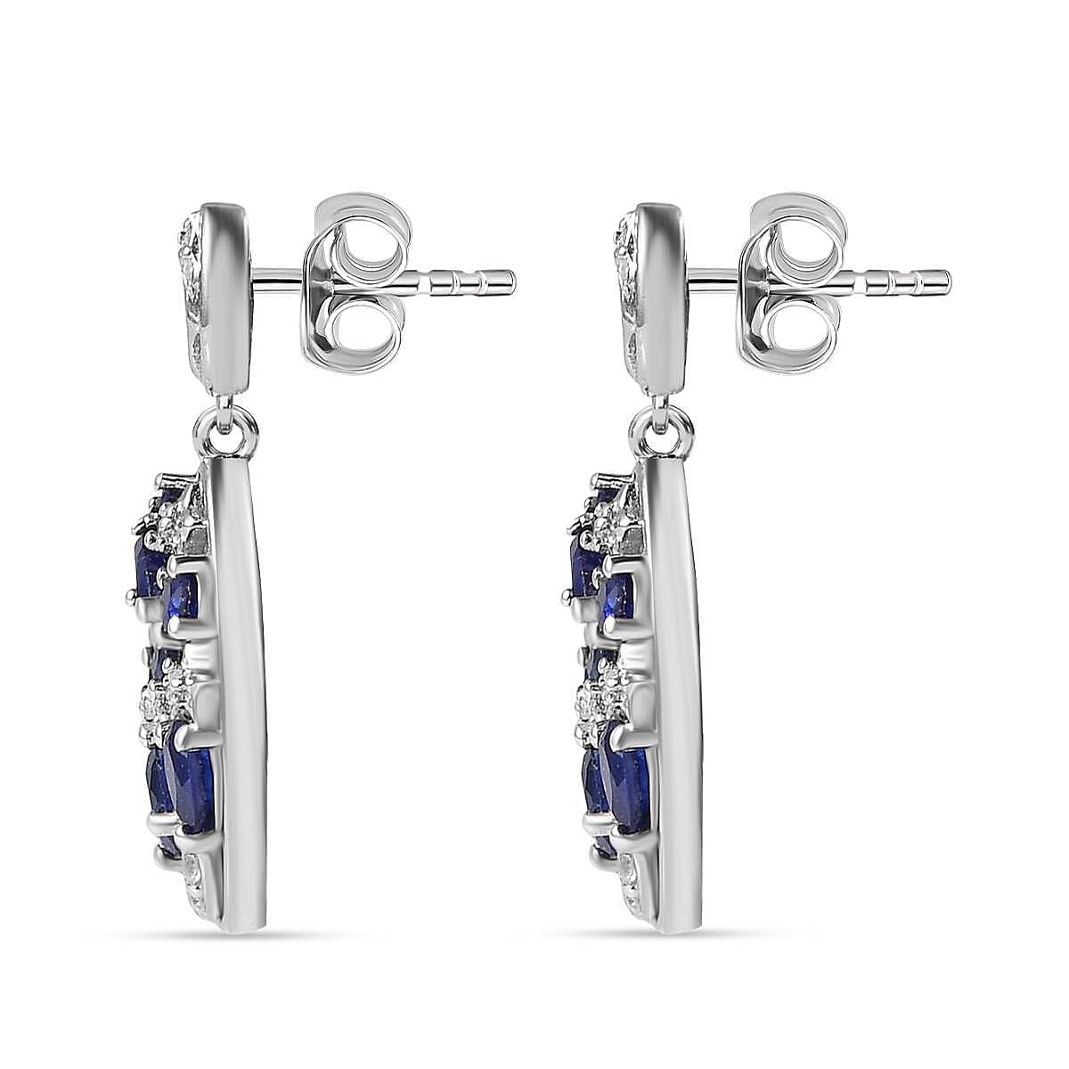 GP Celestial Collection - Masoala Sapphire &amp; Natural Zircon EASTER EGG Dangle Earrings in Platinum Overlay Sterling Silver 3.00 Ct. 7708159 4