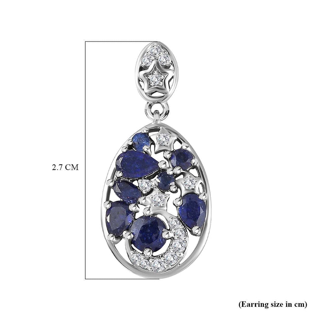 GP Celestial Collection - Masoala Sapphire & Natural Zircon EASTER EGG Dangle Earrings in Platinum Overlay Sterling Silver 3.00 Ct.