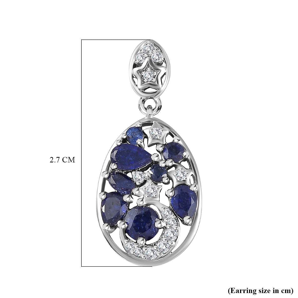 GP Celestial Collection - Masoala Sapphire &amp; Natural Zircon EASTER EGG Dangle Earrings in Platinum Overlay Sterling Silver 3.00 Ct. 7708159 5