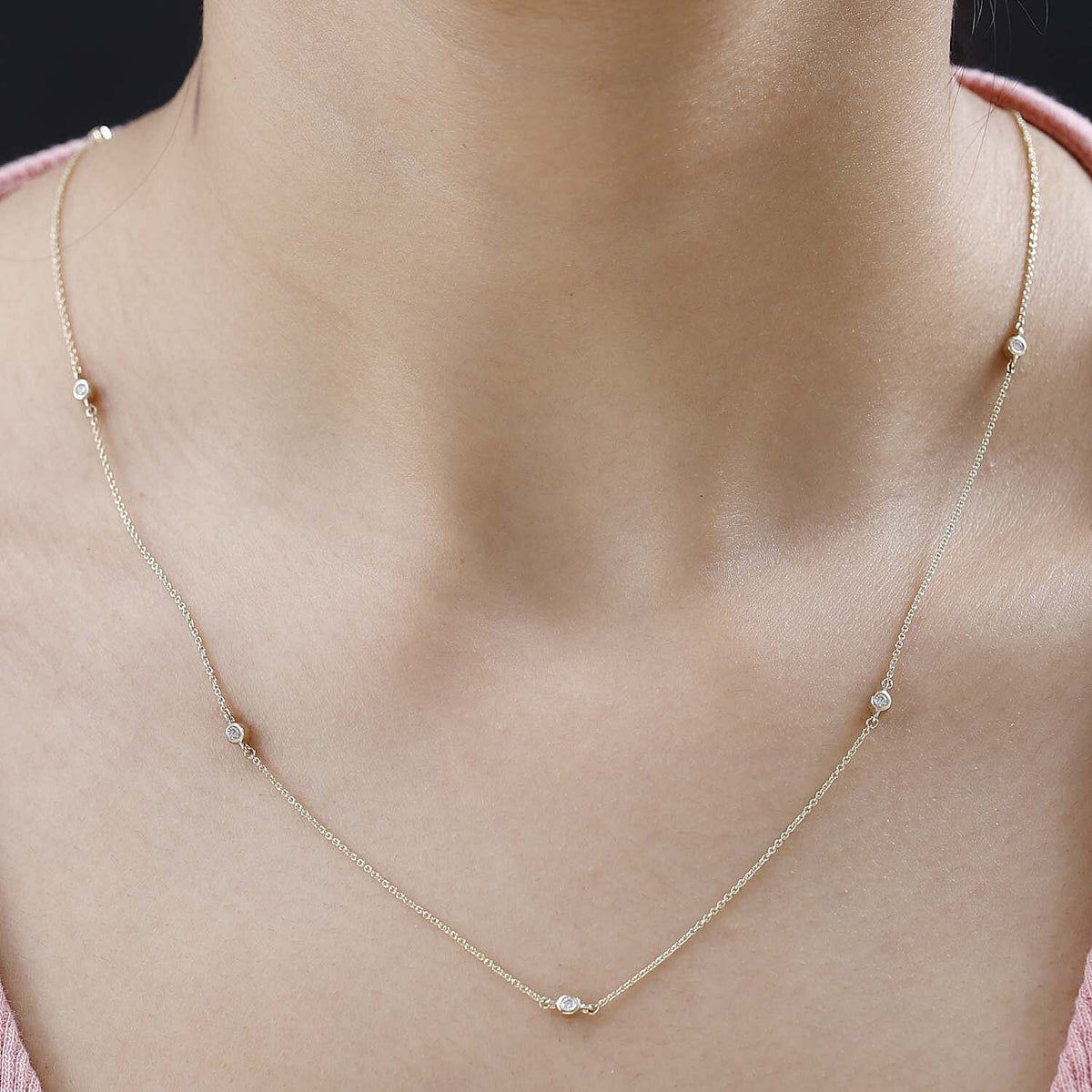 New York Closeout - Designer Inspired Diamond (I1-I2) Station Necklace in 14K Yellow Gold (Size - 18) 7709152 2