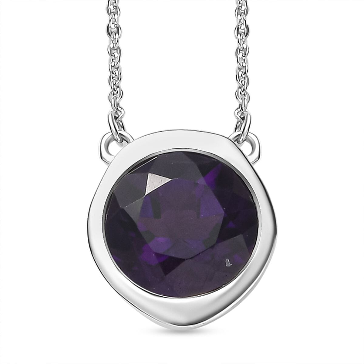 AAA Amethyst Solitaire Necklace (Size - 20) in Platinum Overlay Sterling Silver 3.21 Ct 7710289 0