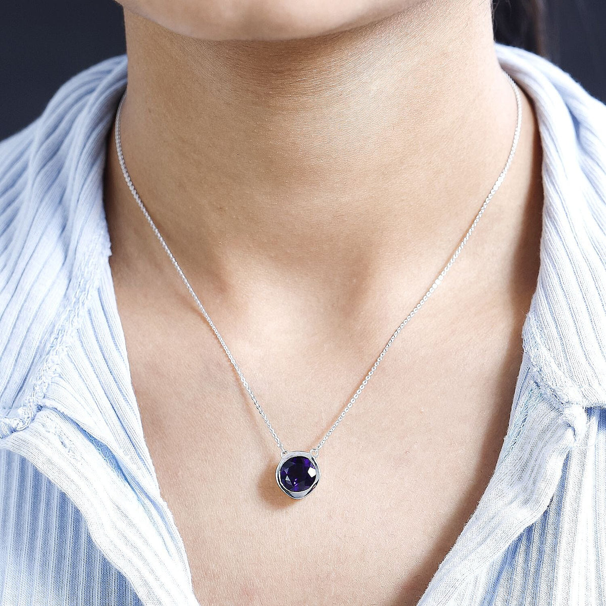 AAA Amethyst Solitaire Necklace (Size - 20) in Platinum Overlay Sterling Silver 3.21 Ct 7710289 2