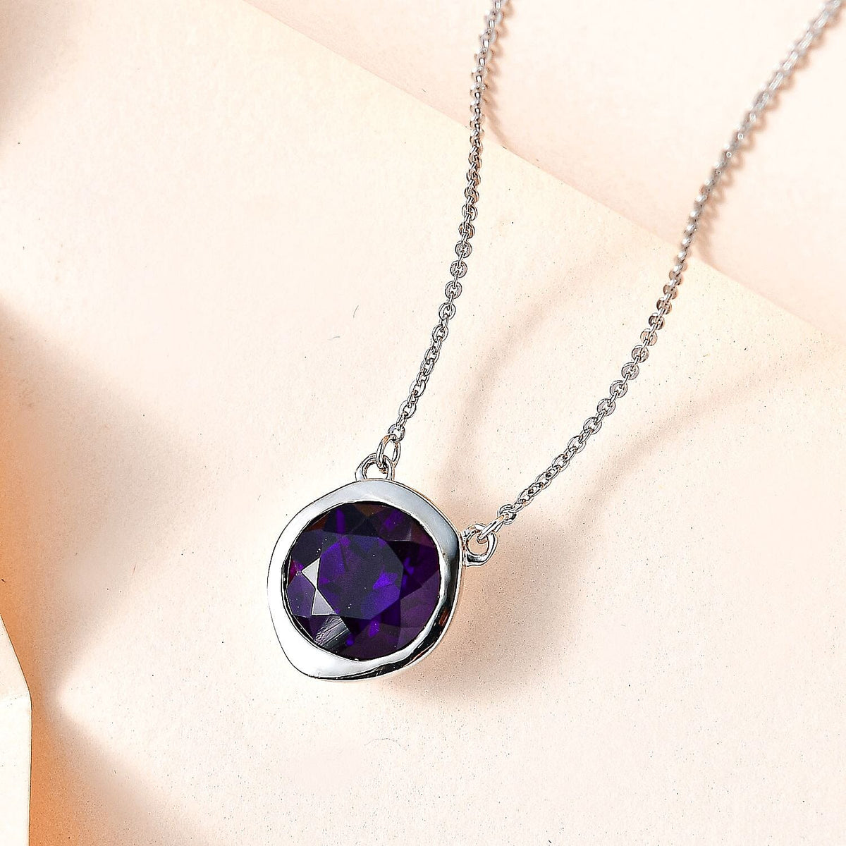 AAA Amethyst Solitaire Necklace (Size - 20) in Platinum Overlay Sterling Silver 3.21 Ct 7710289 3