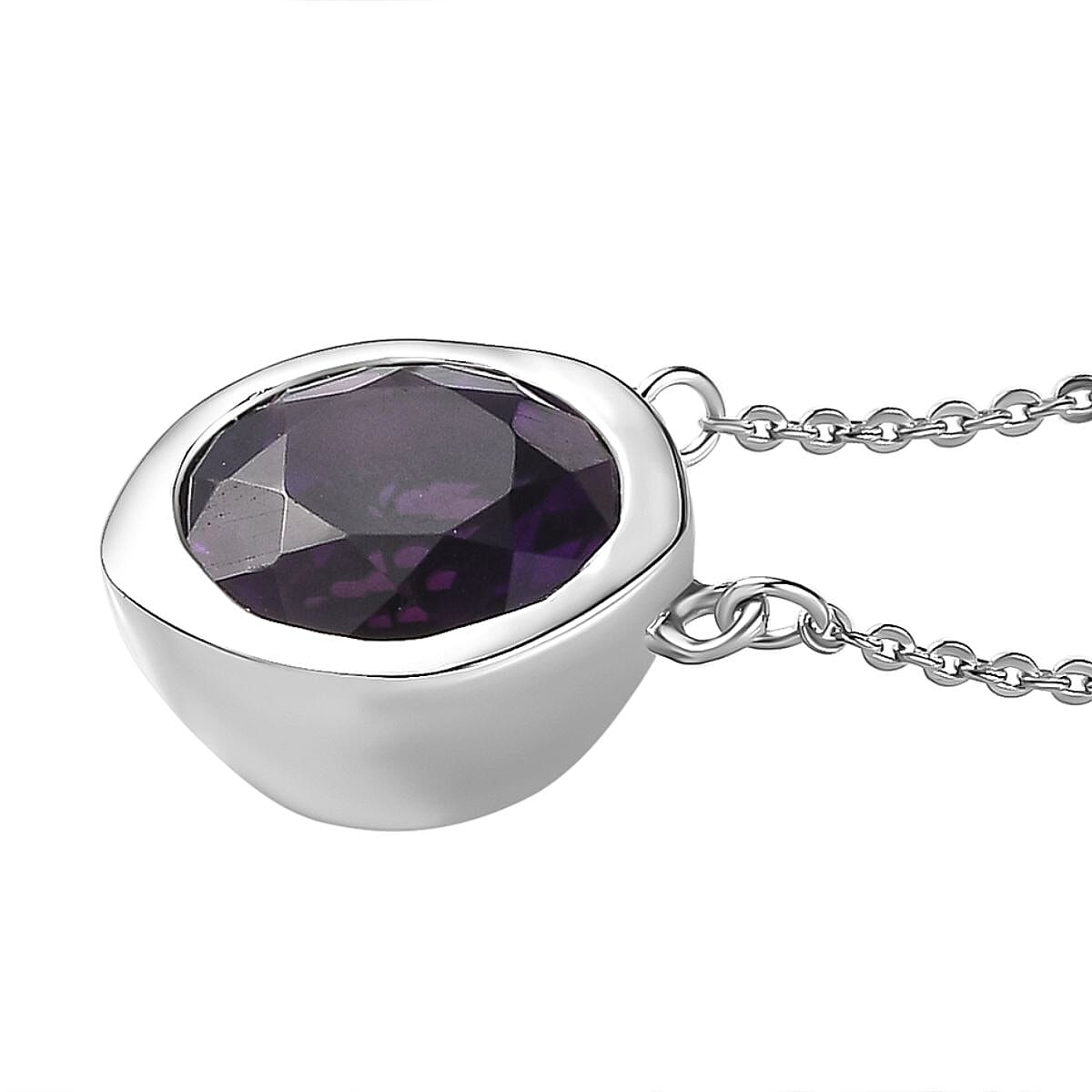 AAA Amethyst Solitaire Necklace (Size - 20) in Platinum Overlay Sterling Silver 3.21 Ct 7710289 4