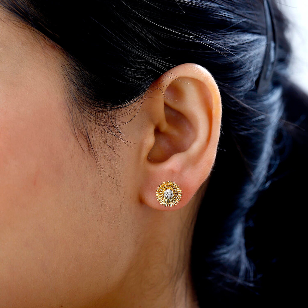 Diamond Stud Earrings in 18K Vermeil Yellow Gold Plated Sterling Silver