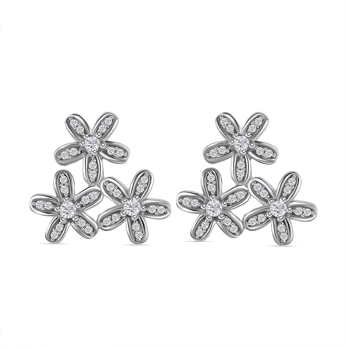 Diamond Floral Stud Earrings in Platinum Overlay Sterling Silver 0.33 Ct 7710856 0