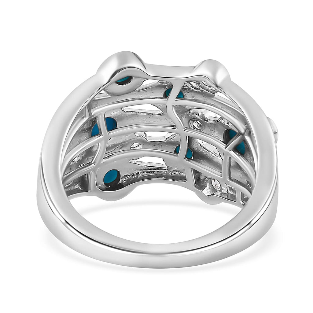 Tucson Special  - Sleeping Beauty Turquoise and Natural Zircon Bubble Ring in Platinum Overlay Sterling Silver